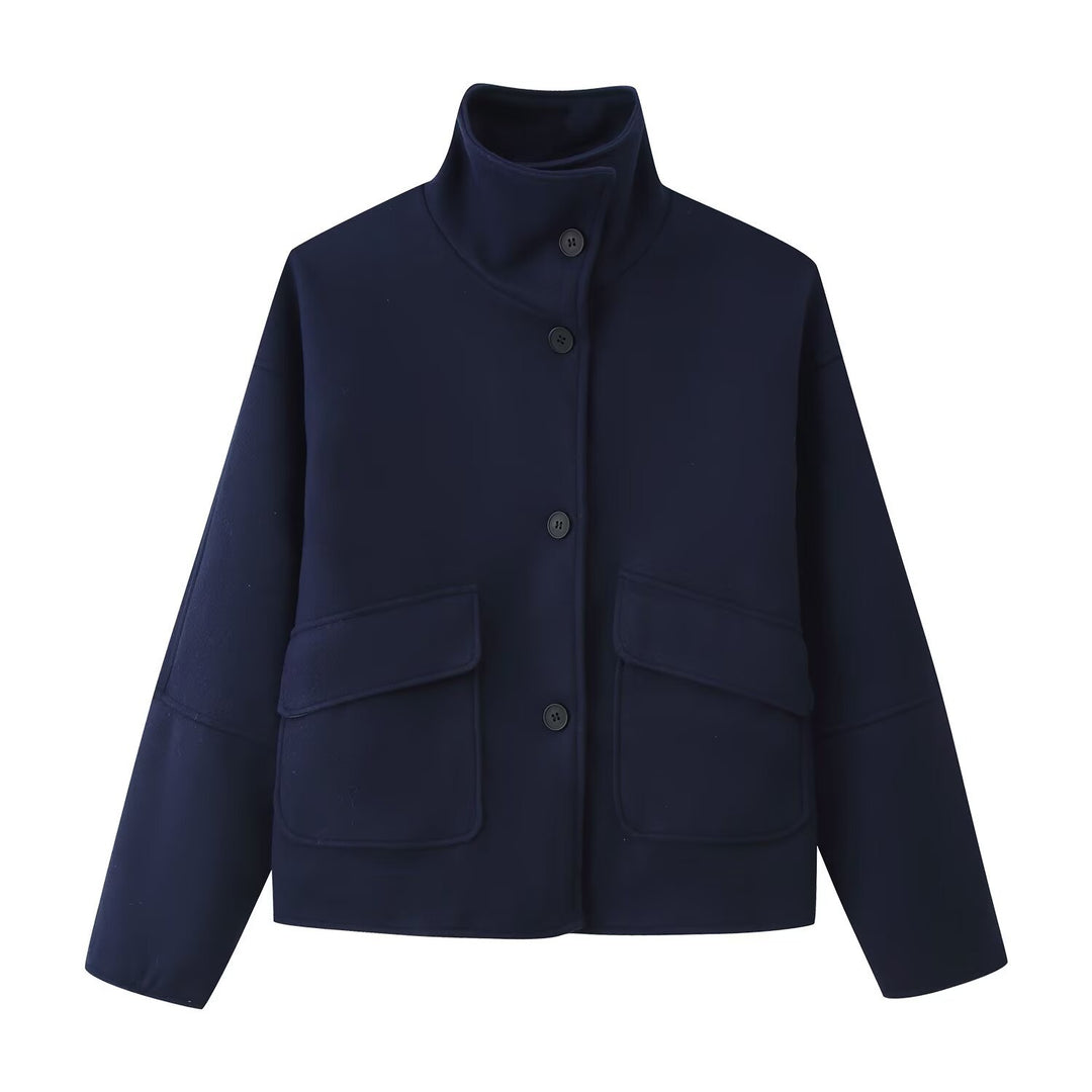 Damen Kastige Kurzjacke aus Wollmix mit Stehkragen und aufgesetzten Pattentaschen Nord Taschen