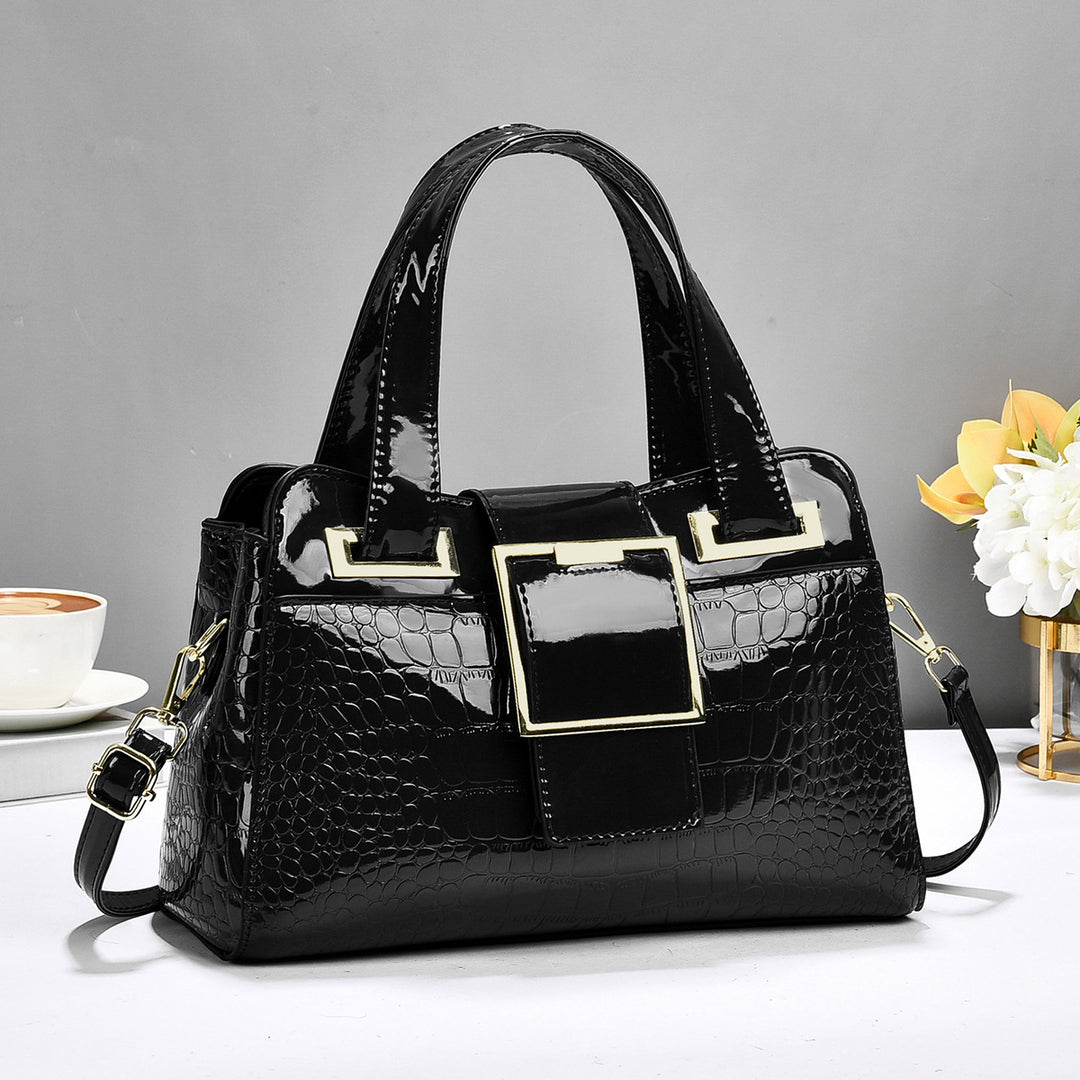 Damen Handtasche mit glänzender Krokodilprägung und eleganter Schnalle Nord Taschen