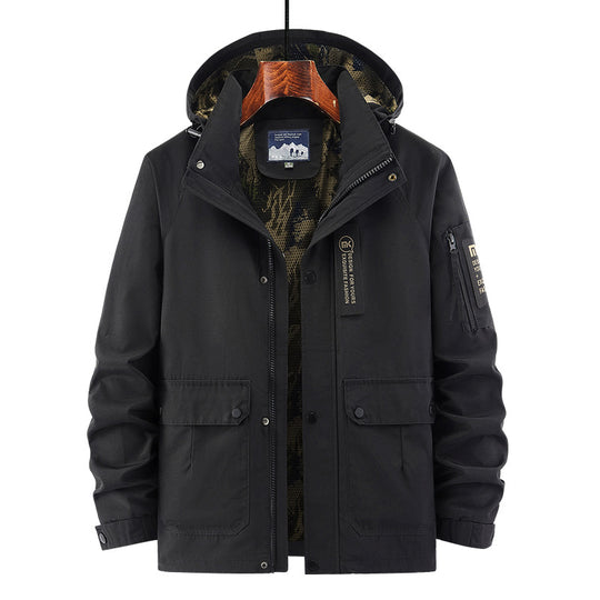Herren Kapuzen-Fieldjacke mit Camouflage-Netzfutter und wasserabweisender Utility-Außenlage Nord Taschen