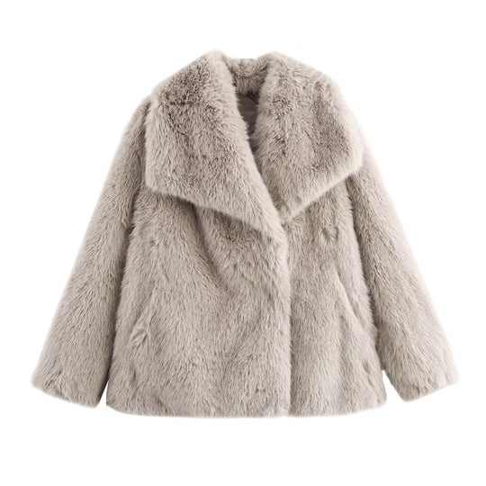 Damen Kurz geschnittener Faux-Fur-Mantel mit voluminösem Schalkragen und geradem Schnitt Nord Taschen