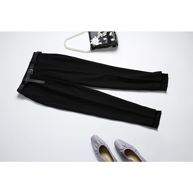 Damen Elegante und bequeme Hochtaillierte Anzughose mit Gürtel Nord Taschen