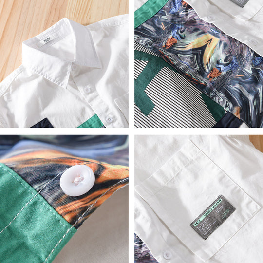 Herren Lässiges Hemd mit kunstvollen Print‑Paneelen und aufgesetzter Brusttasche Nord Taschen