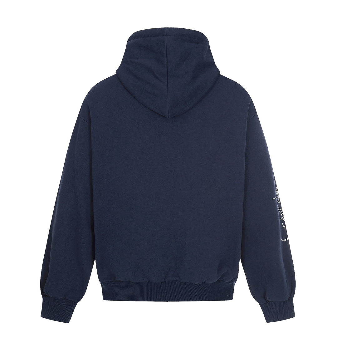 Herren Oversize Kapuzenpullover mit ornamentalem Kreuz‑Print und Nieten Nord Taschen