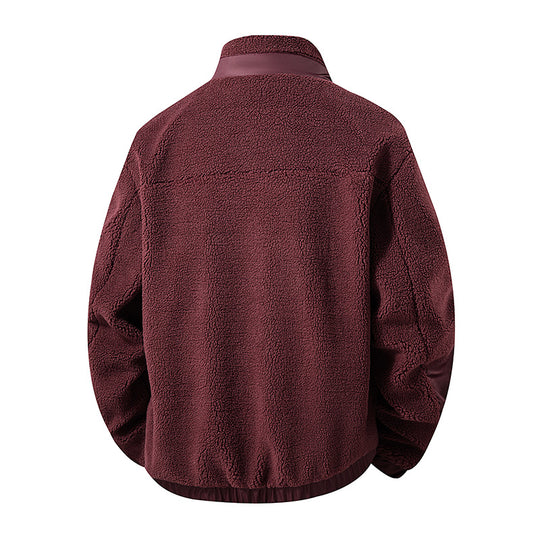 Herren Oversize Teddy-Fleecejacke mit Kontrast-Nylonbesätzen und Stehkragen Nord Taschen