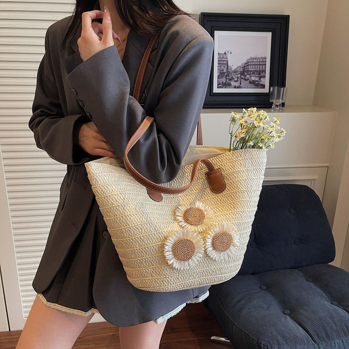 Damen Strandtasche mit dekorativen Sonnenblumenapplikationen Nord Taschen