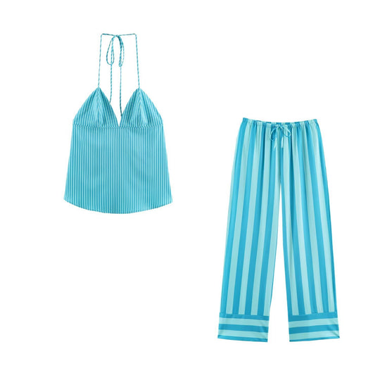 Damen Weite Gestreifte Lounge-Hose mit Tunnelzug und Relax-Fit Nord Taschen