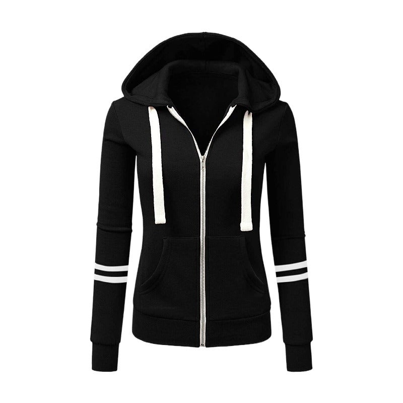 Damen Kapuzenjacke mit Reißverschluss, Kängurutasche und Kontraststreifen Nord Taschen