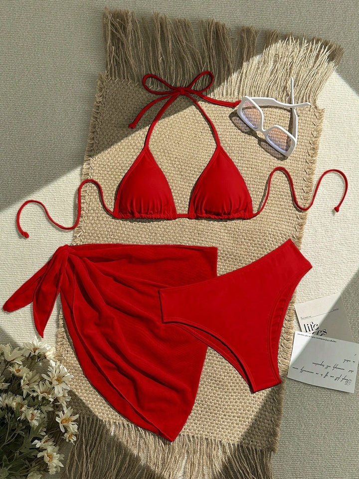 Damen Triangel-Bikini mit Wickeltuch und verstellbaren Trägern
