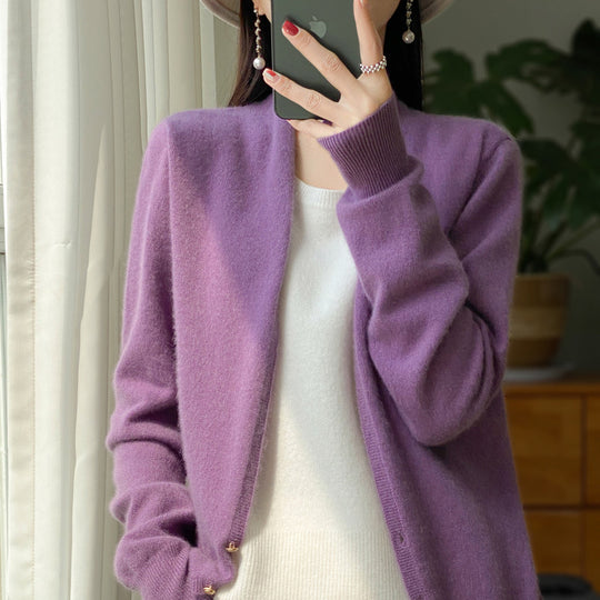 Damen Offener Feinstrick-Cardigan im Mohair‑Look mit geradem Saum und schmalen Bündchen Nord Taschen