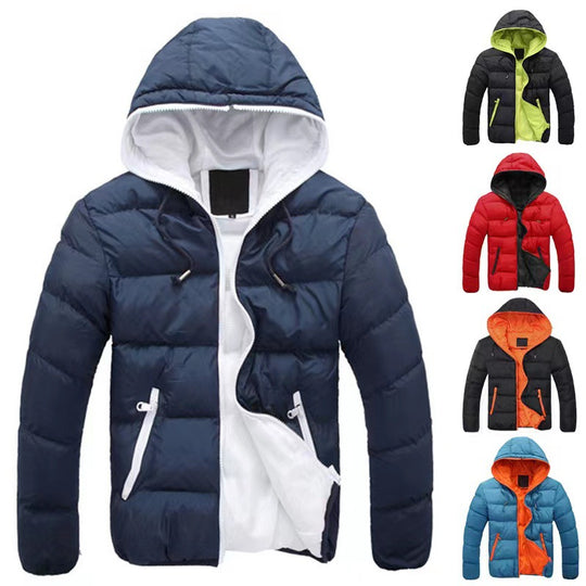 Herren leichte wattierte Kapuzenjacke mit kontrastierendem Innenfutter und Reißverschlusstaschen Nord Taschen