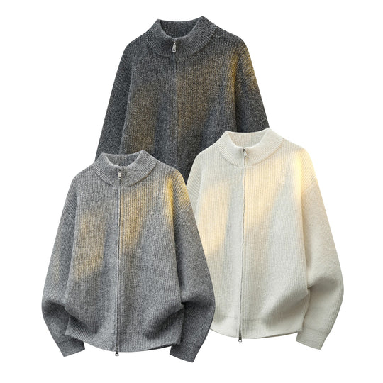 Unisex Oversize Strukturstrick-Halbzip-Cardigan mit Stehkragen & Zwei-Wege-Reißverschluss Nord Taschen