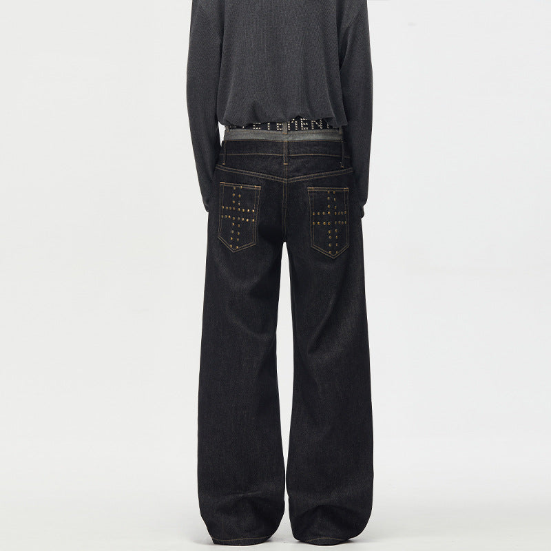 Herren Baggy-Denimhose mit doppeltem Bund und ultrabreitem Bein Nord Taschen