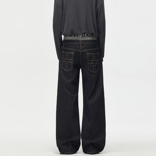 Herren Baggy-Denimhose mit doppeltem Bund und ultrabreitem Bein Nord Taschen