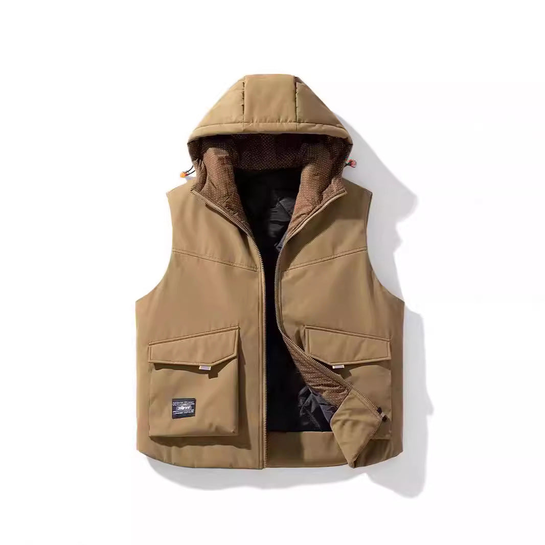 Herren Gefütterte Kapuzen-Utility‑Weste mit Multifunktions‑Taschen und winddichter Außenlage Nord Taschen