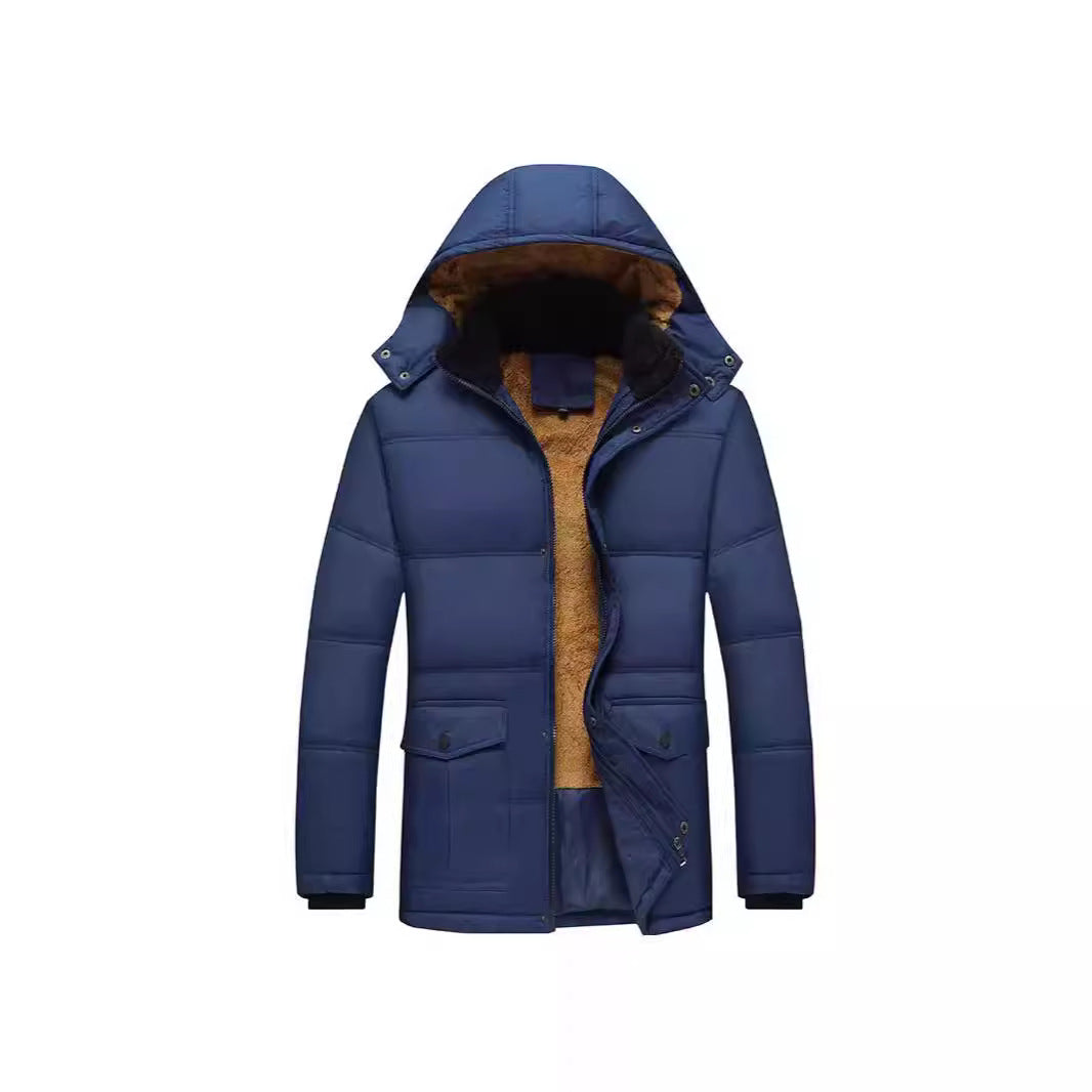 Herren Langer Thermoisolierter Steppparka mit Teddy-Innenfutter, Kapuze und Klappentaschen Nord Taschen
