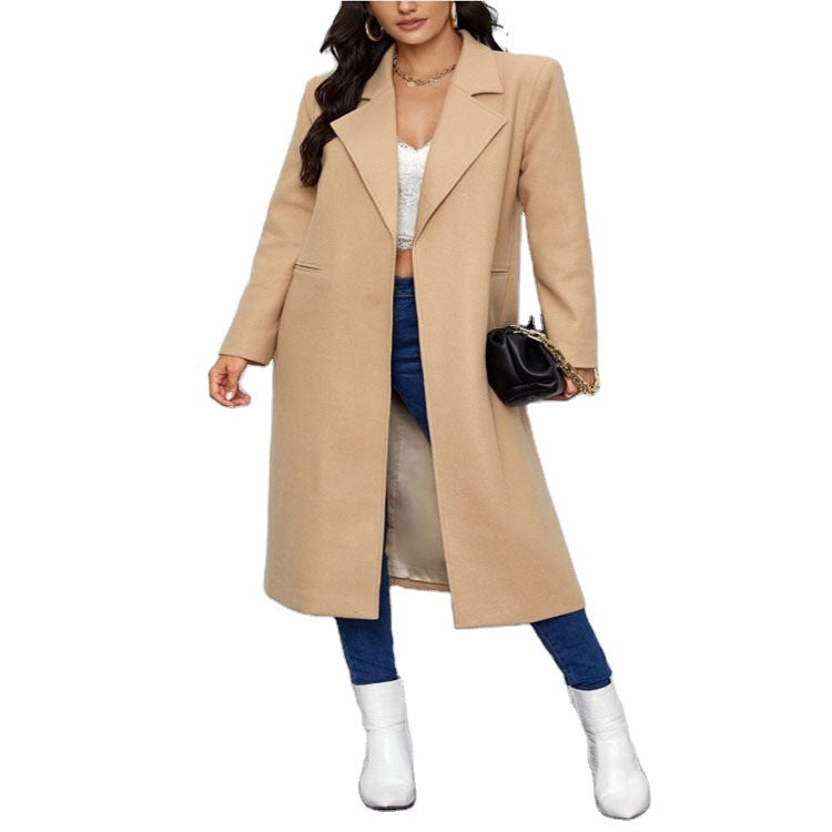 Damen Maxilanger Einreihiger Mantel im minimalistischen Tailoring mit verdeckter Knopfleiste und Eingrifftaschen Nord Taschen