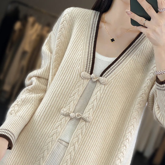 Damen Strickcardigan mit Zopfmuster und dekorativen Knotenverschlüssen Nord Taschen