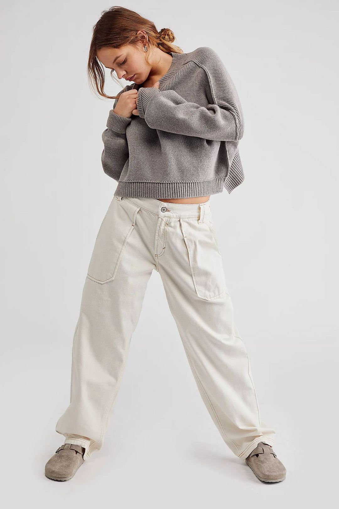 Damen weite High-Waist Baggy-Jeans mit tiefem Schritt, Five-Pocket Design und extra-langen Beinen Nord Taschen
