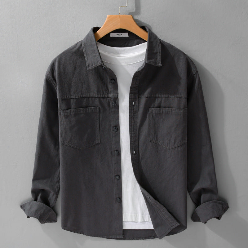 Herren Utility-Hemdjacke aus Baumwolltwill mit verdeckter Knopfleiste und Relaxed-Schnitt Nord Taschen