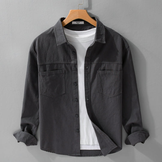Herren Utility-Hemdjacke aus Baumwolltwill mit verdeckter Knopfleiste und Relaxed-Schnitt Nord Taschen