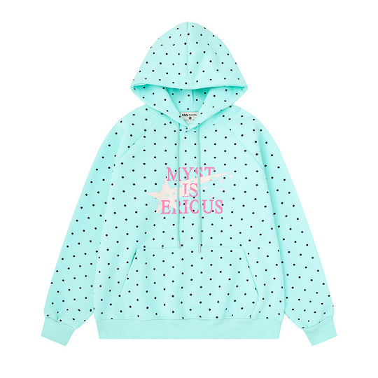Damen Oversize-Kapuzenpullover mit Polka-Dot-Allover, Kängurutasche und Stern-Grafik Nord Taschen