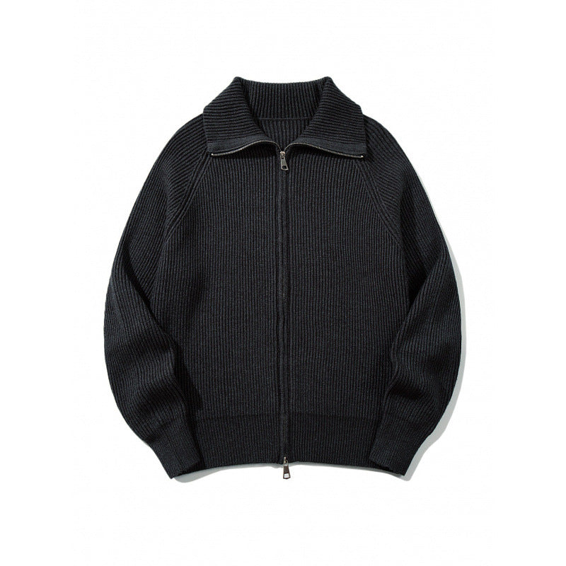 Unisex Grobgerippte Zip-Strickjacke mit Stehkragen, Raglanärmeln und Zwei-Wege-Reißverschluss Nord Taschen