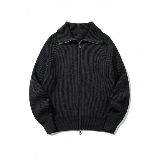 Unisex Grobgerippte Zip-Strickjacke mit Stehkragen, Raglanärmeln und Zwei-Wege-Reißverschluss Nord Taschen