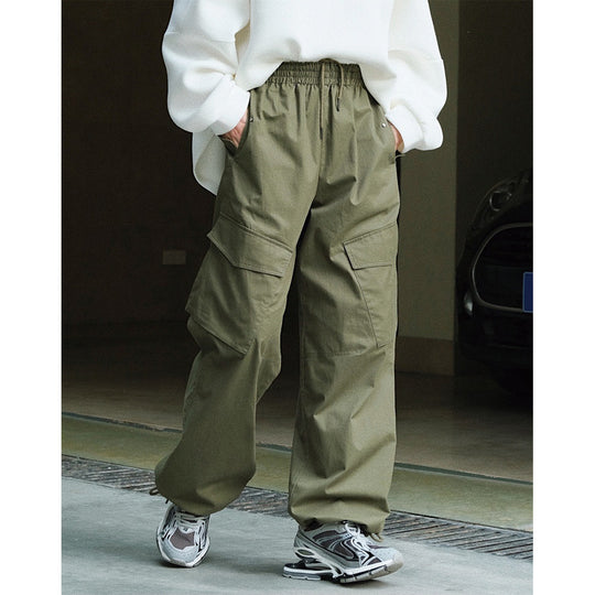 Damen Weite Cargo-Baggy-Hose mit Tunnelzug am Saum und großen aufgesetzten Taschen Nord Taschen
