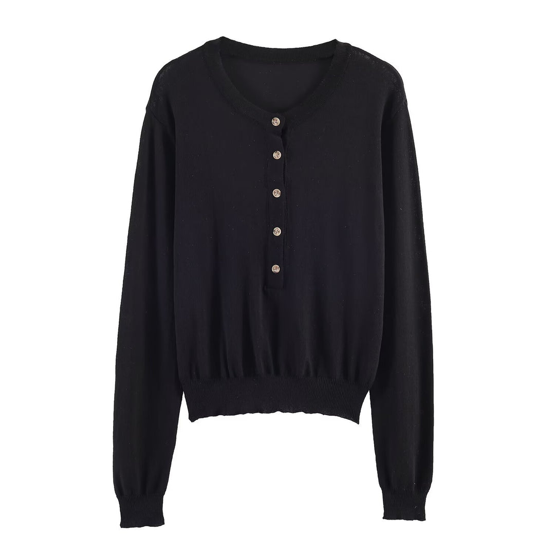 Damen Feiner Strickpullover mit Henley-Knopfleiste, V-Ausschnitt und gerafftem Bund Nord Taschen