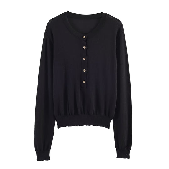 Damen Feiner Strickpullover mit Henley-Knopfleiste, V-Ausschnitt und gerafftem Bund Nord Taschen