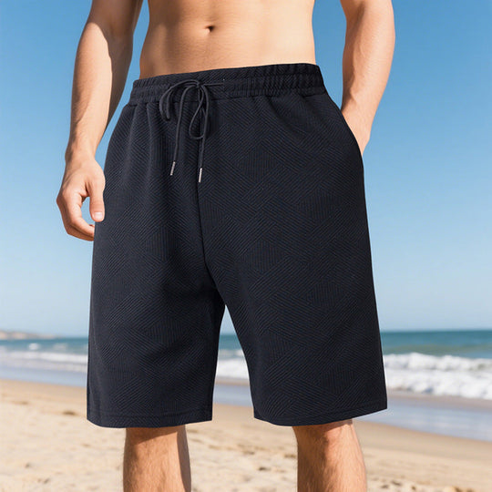 Herren nan knielange Textur-Badeshort mit elastischem Kordelbund und seitlichen Eingrifftaschen