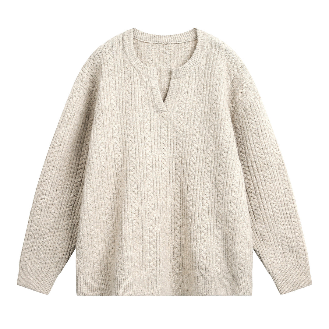 Unisex Relaxed-Fit Strickpullover mit Rundhalsausschnitt und V‑Schlitz Nord Taschen