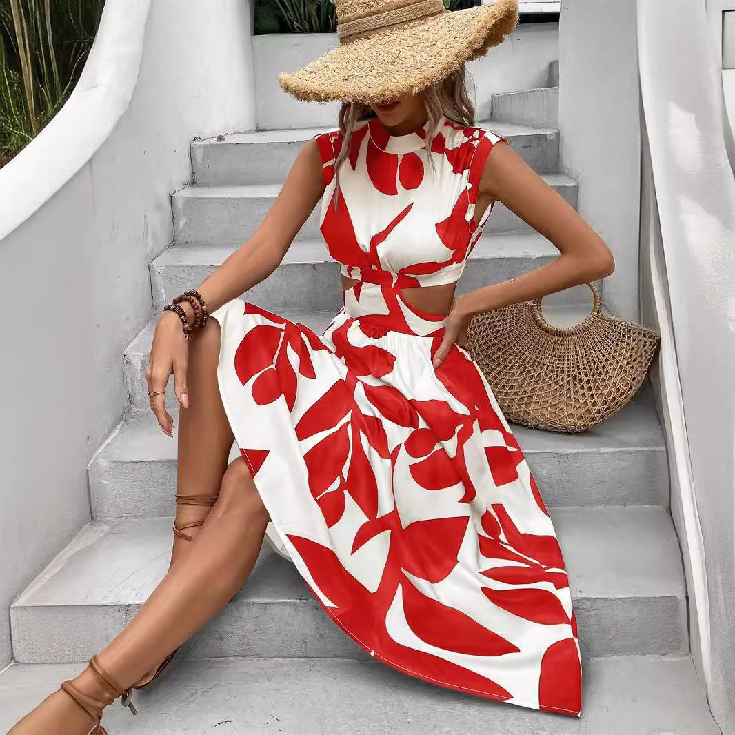Damen Asymmetrisches Kleid mit Cut-Out-Details und Floralem Design