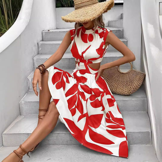 Damen Asymmetrisches Kleid mit Cut-Out-Details und Floralem Design