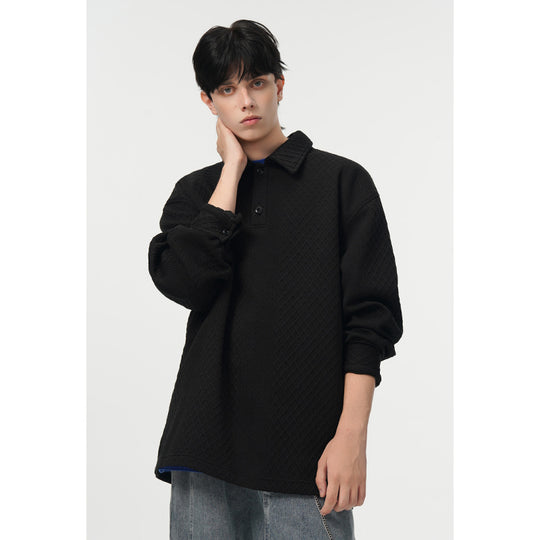 Herren Oversize-Poloshirt-Sweatshirt mit diamantstruktur, verlängertem Schnitt und Polokragen Nord Taschen