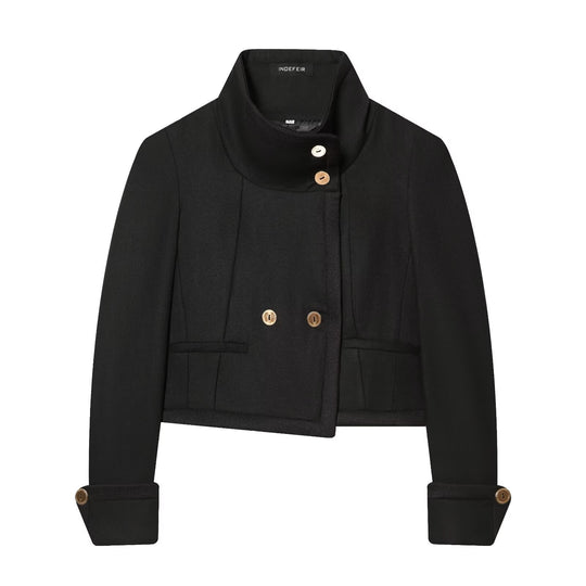 Damen Kurzblazer mit Stehkragen, doppelreihiger Knopfleiste und goldenen Zierknöpfen Nord Taschen
