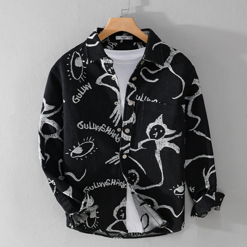 Herren Overshirt mit grafischem Doodle‑Print, Druckknopfverschluss und Brusttasche Nord Taschen
