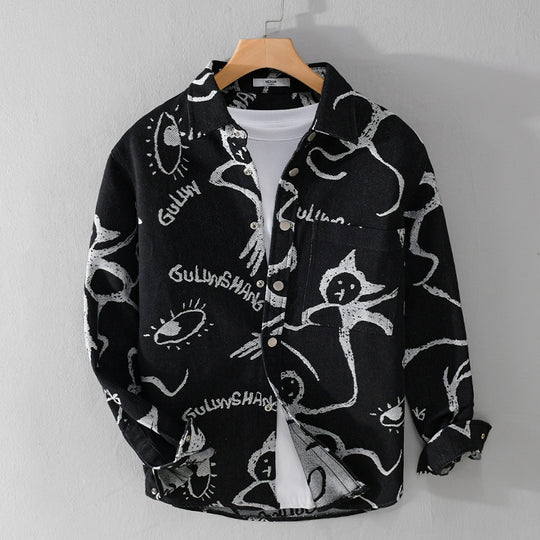 Herren Overshirt mit grafischem Doodle‑Print, Druckknopfverschluss und Brusttasche Nord Taschen