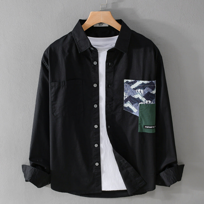 Herren Leichtes Baumwoll-Overshirt mit kontrastierter Patch-Brusttasche im Layering‑Stil Nord Taschen