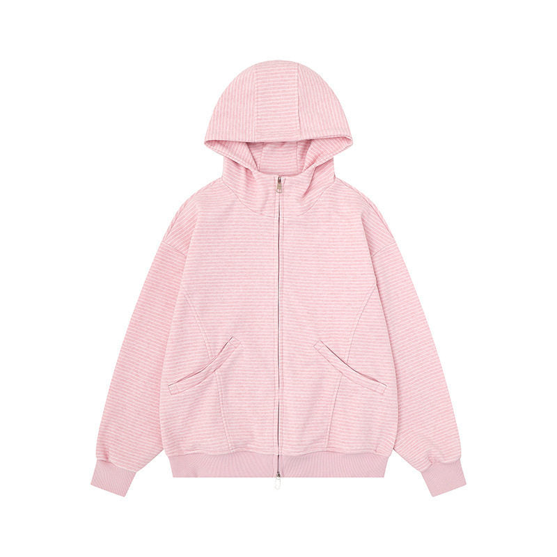 Unisex Gestreifte Kapuzen-Sweatjacke mit Reißverschluss und Kängurutaschen Nord Taschen