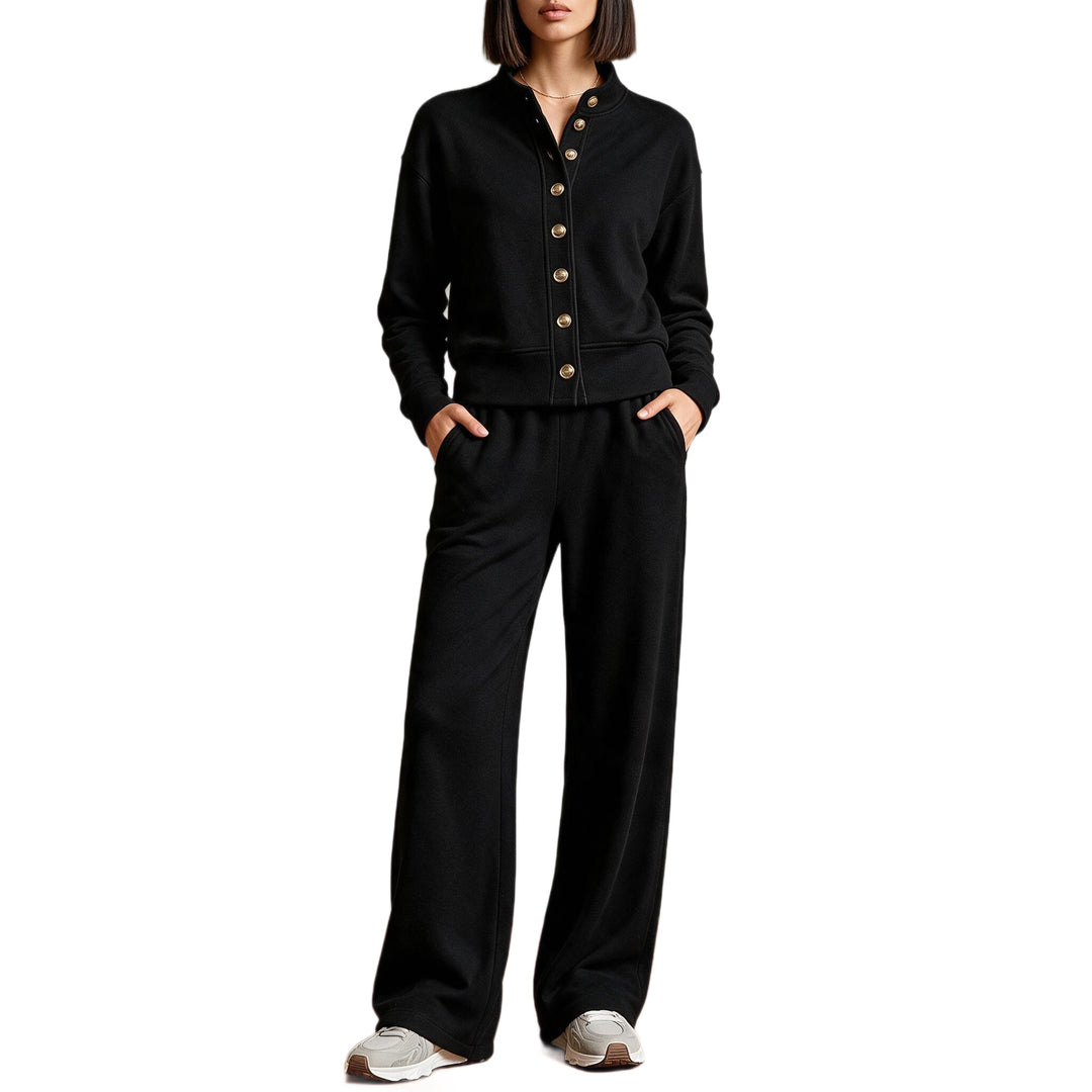 Damen Sweatjacke mit Druckknopfleiste, Stehkragen und weichem Lounge-Schnitt Nord Taschen