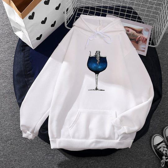 Damen nan lässiger Kapuzenpullover mit künstlerischem Mond‑und‑Pilzmotiv, weichem Fleecefutter und Kängurutasche Nord Taschen