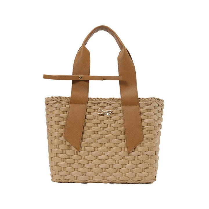Damen Strohtasche mit eleganten Ledergriffen Nord Taschen