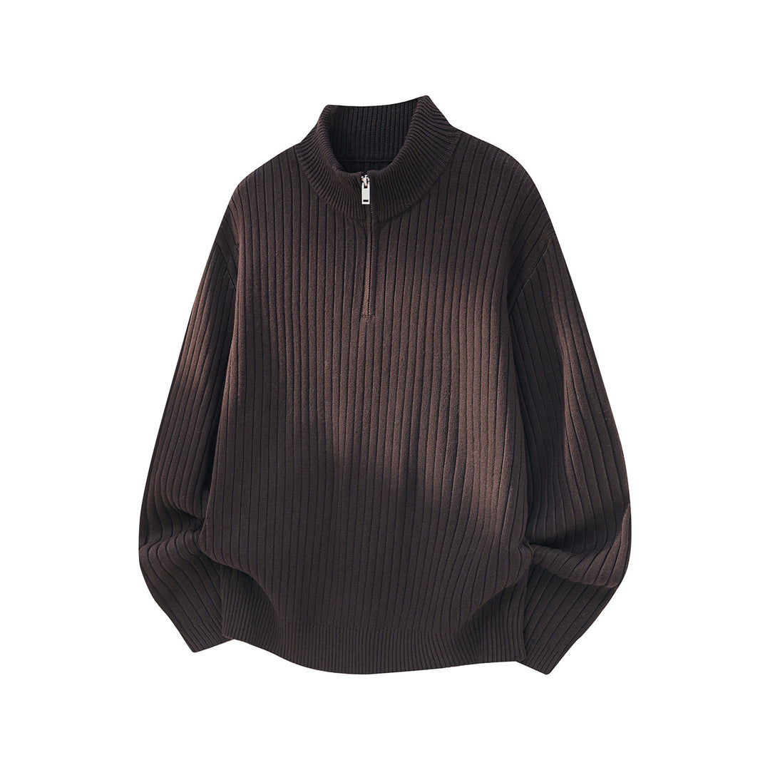 Unisex Weit geschnittener Rippenstrick-Pullover mit halbem Reißverschluss und Stehkragen Nord Taschen