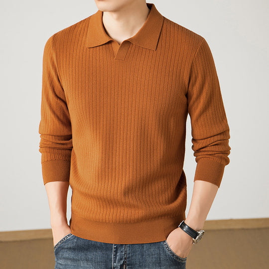 Herren Polokragen-Feinstrickpullover mit Rippstruktur und schmaler Silhouette Nord Taschen