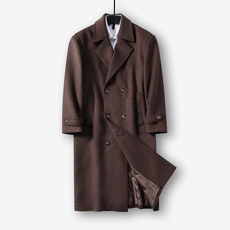 Herren Langer Doppelreihiger Wollmantel mit minimalistischer Silhouette und Schalkragen Nord Taschen
