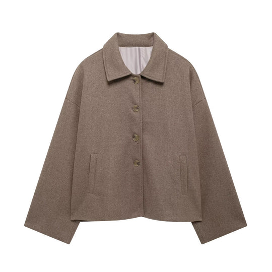 Damen Oversize Wollmix Jacke mit großen Zierknöpfen und breiten Manschetten Nord Taschen