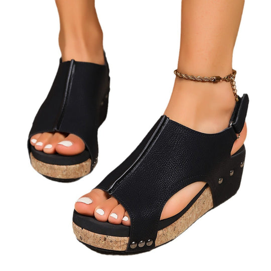 Damen Wedge-Sandaletten mit atmungsaktiver Strickoberfläche und anatomischem Fußbett