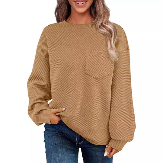 Damen Oversize Strukturstrick-Pullover mit Brusttasche Nord Taschen