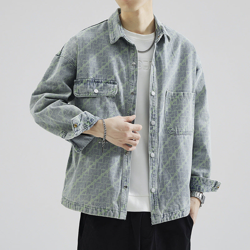 Herren Monogramm-Jeanshemdjacke im Oversize mit Druckknöpfen und aufgesetzten Brusttaschen Nord Taschen